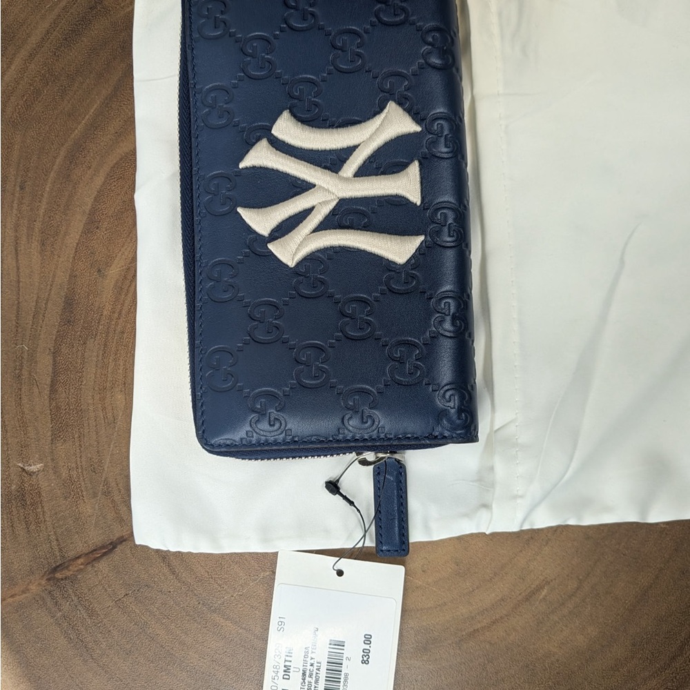 Gucci MLB Navy Blue Embossed Wallet Yankees